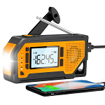 Aparat cu Radio FM/AM lanterna LED 1W alarma SOS sonora PowerBank 2000mAh desfacator sticle incarcare solara dinam port AUX Jack 3.5mm ecran afisaj portocaliu, MEDING