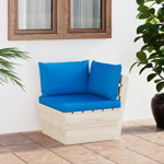 Canapea de colt din paleti cu perne colorate, vidaXL, Lemn, 60 x 60 x 65 cm, Albastru deschis