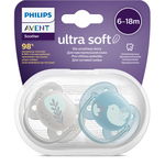 Suzete Ultra Soft SCF091/15 pentru 6-18 luni Bleu/Gri, 2 bucati, Philips Avent, Philips Avent