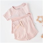 Set tricou cu panataloni scurti - 100% bumbac organic - roz, baby cosy (marime: 6-9 luni), BabyJem