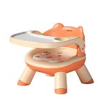 Scaun de masa Karemi, pentru bebe, multifunctional, cu tavita, din PVC, orange, Karemi