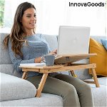 Masuta pliabila pentru laptop din bambus, Lapwood InnovaGoods, inaltime reglabila, 53.5x34 cm, InnovaGoods
