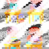 LearnHow Decorațiuni școlare - Copii în birouri (litere mari), LearnHow