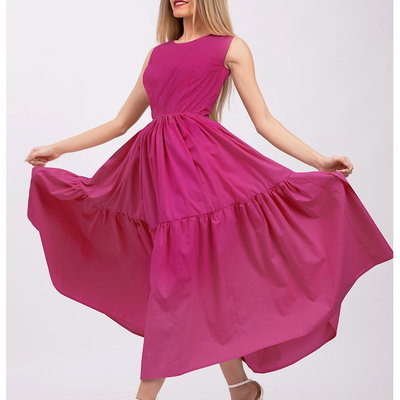 Rochie evazata fara maneci cu buzunare laterale - Fucsia, CAMISSI