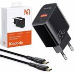 Încărcător de perete CH-0922 USB + USB-C, 33W + cablu USB-C (negru), Mcdodo