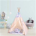 Cort copii stil indian Teepee Tent Kidizi Busy City, include covoras gros, 2 perne si stabilizator