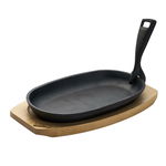 Platou servire oval Cooking by Heinner, maner detasabil si baza din lemn, fonta, 24 x 14 cm, Tenq.ro