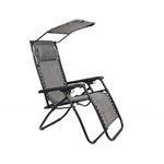 Scaun camping, pliant Relax, structura metalica, cu protectie solara, gri, 173 x 109 cm