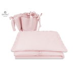 Set lenjerie pentru patut 5 piese, cu volanase si doua protectii laterale Royal, Powder Pink, 120x60 cm, MimiNu