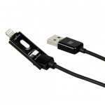 Cablu De Date Promate 2 In 1 Micro Usb Si Iphone 5/6 Colectia Linkmate-duo - Negru, Promate