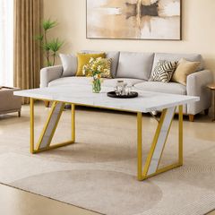 Masa dining moderna cu blat aspect marmura 160x80 cm cadru metalic, Tenq.ro