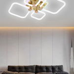 Lustra LED RFAN Model R9142/2+2C Cu Telecomanda 3 Tipuri De Lumina Plus Lumina RGB Intensitate Reglabila 42W Alb/Auriu, RFAN