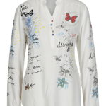 Bluza crem cu print - Desigual Elsa, Desigual