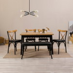 Set masă și scaune extensibile (6 bucăți) OLİVER AÇL.BAROK Extendable Dining Table & Chairs Set 4, Negru, 77x75x120 cm, Vella
