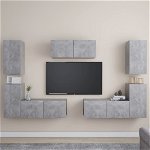 vidaXL Set de dulapuri TV, 7 piese, gri beton, lemn prelucrat, vidaXL