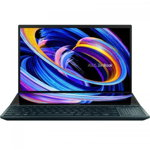 Laptop ASUS ZenBook Pro Duo OLED UX582ZM-H2009X, Intel Core i9-12900H pana la 5GHz, 15.6" 4K UHD Touch, 32GB, SSD 1TB, NVIDIA GeForce RTX 3060 6GB, Windows 11 Pro, Celestial Blue