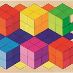 Puzzle din lemn cu figuri geometrice 3D in plan - 86 piese