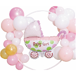 Set 41 baloane Baby Girl si suport rotund din plastic, 