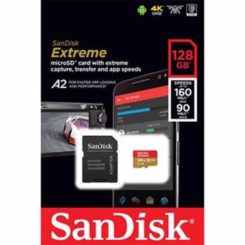Card de memorie SANDISK Extreme, microSDXC, 128GB, 160MB/s, clasa 10/U3/V30/A2, UHS-I, adaptor