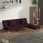 Canapea extensibilă 2 locuri, 2 perne&taburet, violet, textil