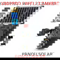 Camera De Supraveghere ENGROSS, 2 in 1, WIFI Tripla cu SIM, 4K Ultra HD, Exterior/Interior, Baterie 8000 mAh, Alarma, Comunicare Bidirectionala, Senzor Miscare, Panou Solar si Vedere Nocturna Color, Fara unghiuri moarte,