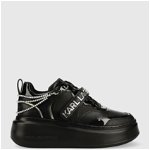 Karl Lagerfeld, Pantofi sport de piele cu lanturi detasabile, Argintiu/Negru