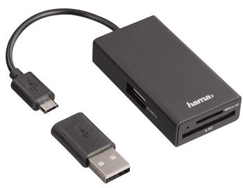 Hub USB Hama 54141, 3 porturi, USB 2.0, SD/Micro SD, Adaptor USB (Negru), Hama