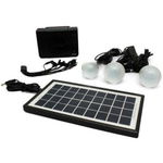 Sistem Solar Pentru Camping, 3 Becuri, Panou Solar Inclus, Usor de Transportat,' Negru, KlaussTech