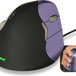 Mouse Evoluent VerticalMouse 4 Small VM4S, Optic, USB cu fir, 2600 DPI, 6 butoane, Negru-Violet, Evoluent