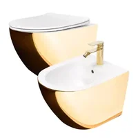 Set vas WC suspendat Rea Carlo auriu cu capac softclose alb si bideu alb Set vas WC suspendat Rea Carlo auriu cu capac softclose alb si bideu alb