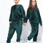 Trening copil lejer din catifea verde cu bluza si pantaloni