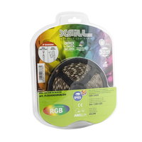 Banda LED RGB dublu-adeziva pentru interior / exterior Arelux Xfill SMD 5050, 24 V, 43.2 W, lumina multicolora, cu alimentator + controler cu telecomanda + cablu alimentare, 3 m, IP65