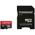 microSDHC 8GB Class 10 UHS-I 400x + SD Adapter, Transcend