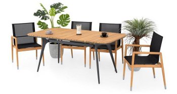 Set mobilier pentru gradina/terasa, 4 scaune si masa, Menorca, aluminiu, natur/negru, Maison