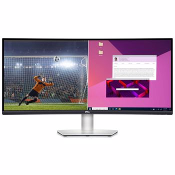 Monitor Gaming VA LED DELL 34" S3423DWC, WQHD (3440 x 1440), AMD FreeSync, KVM, 100 Hz, Ecran curbat, Boxe, 4 ms (Argintiu)
