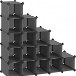 Raft modular cu 15 compartimente Songmics, PP/metal/ABS, gri, 91 x 36 x 91 cm