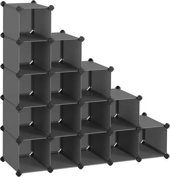 Raft modular cu 15 compartimente Songmics, PP/metal/ABS, gri, 91 x 36 x 91 cm