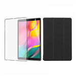 Set 3 in 1 husa carte husa silicon si folie protectie ecran pentru Samsung Galaxy Tab A 10.1 inch 2019 T510/T515 negru, KRASSUS