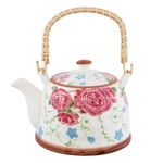 Ceainic din ceramica cu decor floral roz 18 cm x 14 cm x 12 h / 0.7 L, Clayre & Eef