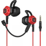 Langsdom Casti In Ear cu fir si 2 microfoane pentru gaming, G100X, suport pentru urechi, microfon detasabil si incorporat, pentru telefon, Xbox, PS4, PC, negru-rosu, LANGDSOM