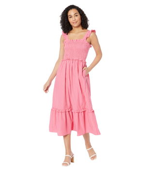 Imbracaminte Femei REIGNING CHAMP Kimberly Smocked Midi Dress Pink, REIGNING CHAMP