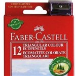 Creioane triunghiulare cu ascutitoare Eco Faber-Castell 12 culori