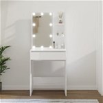 Masă de toaletă cu LED, alb extralucios, 60x40x140 cm, Casa Practica
