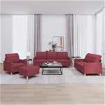 vidaXL Set canapea cu perne, 4 piese, roșu vin, material textil, vidaXL