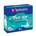 Mediu stocare Verbatim DVD-RW 4.7GB 4x Matt Silver jewel case 5 buc