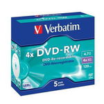 Mediu stocare Verbatim DVD-RW 4.7GB 4x Matt Silver jewel case 5 buc