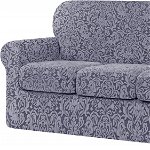 Husa pentru canapea cu 3 locuri Subrtex, elastica, damasc cu model floral, albastru