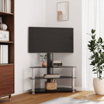vidaXL Suport TV de colț 3 niveluri pentru 32-70 inchi, negru/argintiu, vidaXL