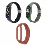 Set 2+1 CADOU curele smartwatch pentru Xiaomi Mi Band 7 bratara fitness ajustabila elastica design impletit si simplu catarama din otel inoxidabil negru verde, krasscom