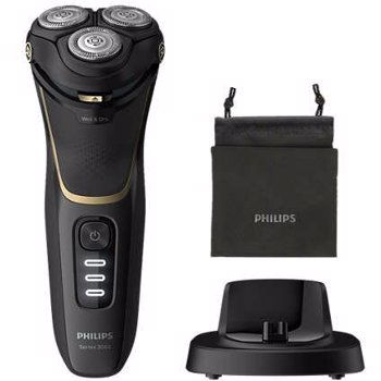 Aparat de barbierit electric Philips Seria3000 S3333/54, Umed/Uscat, Lame PowerCut B, Capete 5D Flex, 60+ min autonomie / 1h incarcare, 3 LED, Cap tuns precizie, Baterie Li-Ion, Husa transport, Stand incarcare, Negru